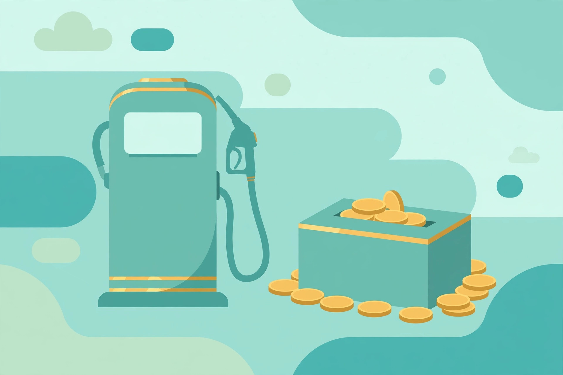 Fuel pump nozzle with gold coins spilling out