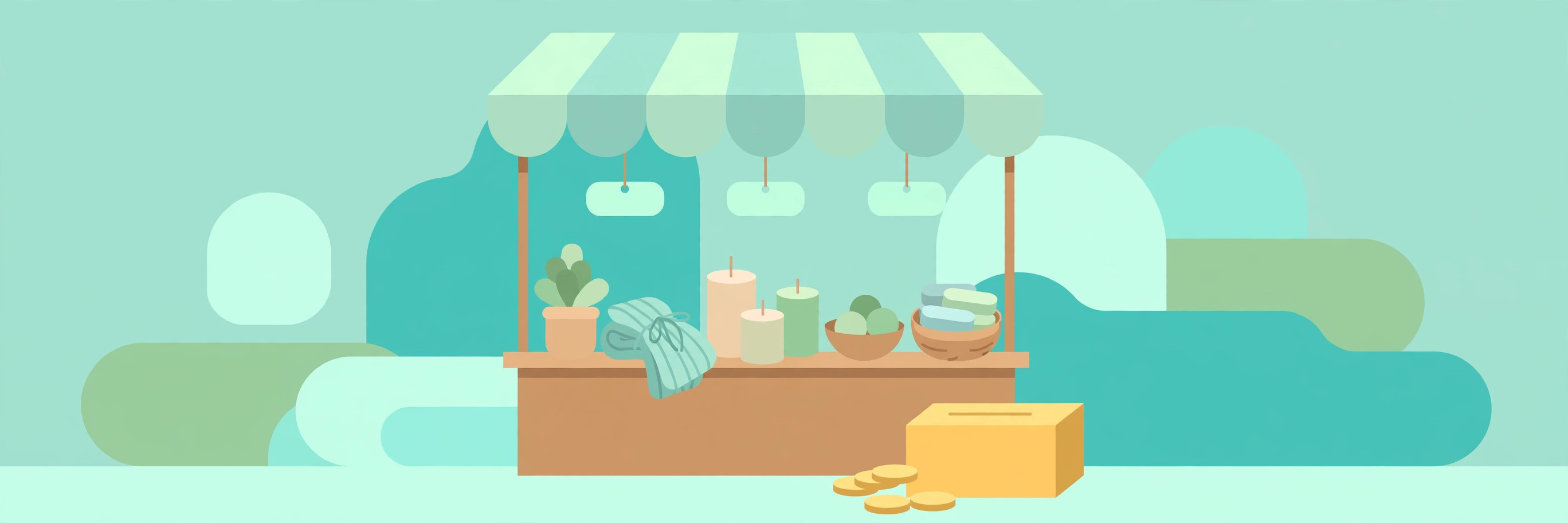 A handmade craft stall with price tags