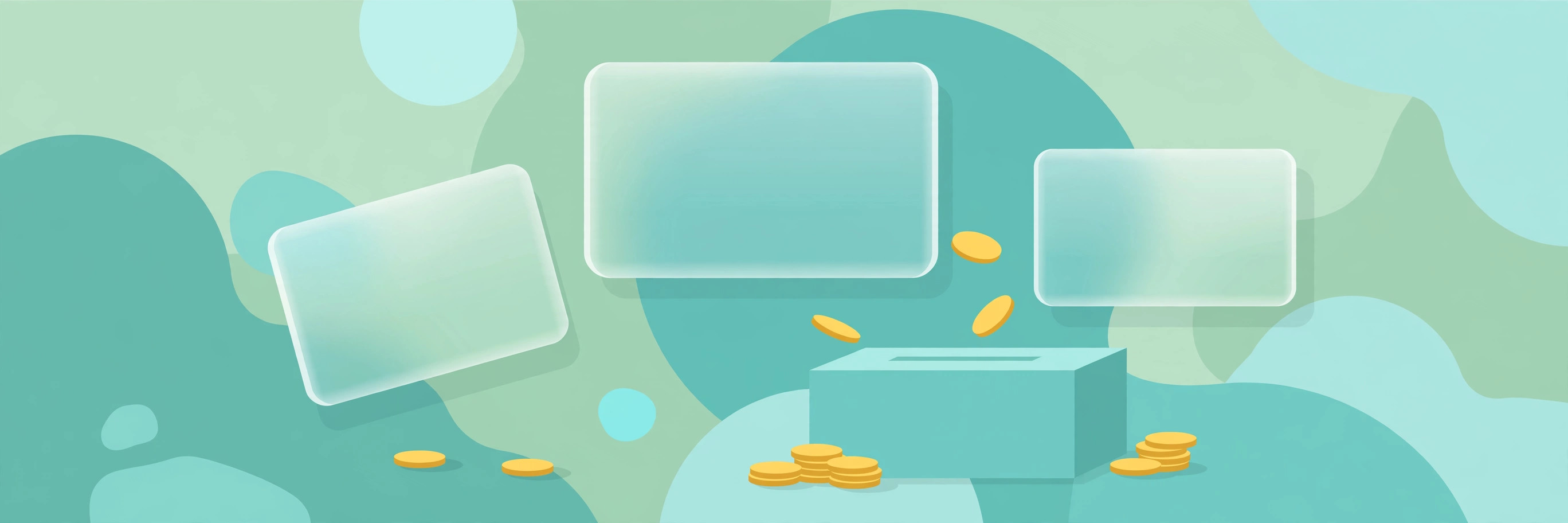 Frosted glass panels floating over a colorful gradient background
