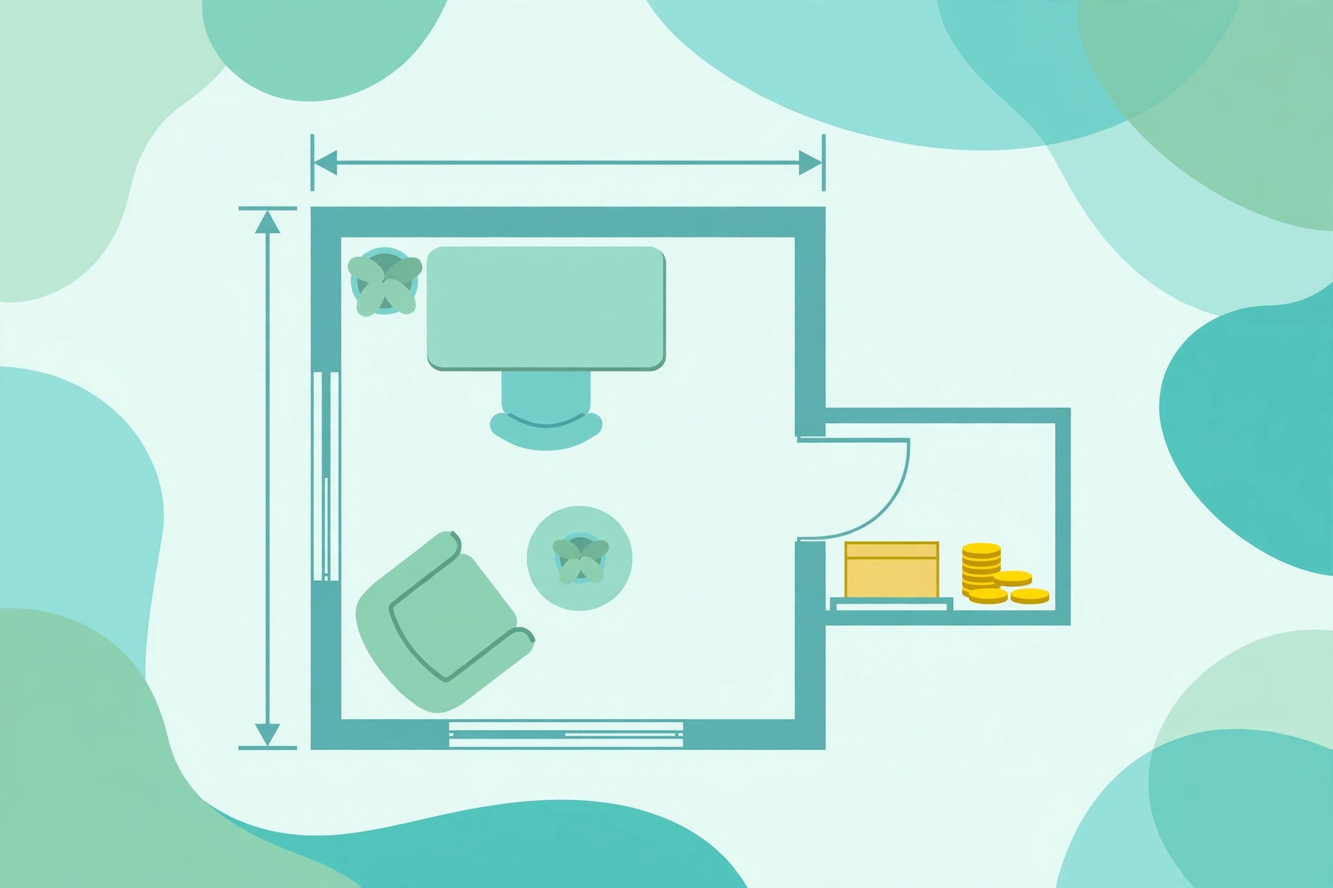 Floor plan with a measured office corner highlighted