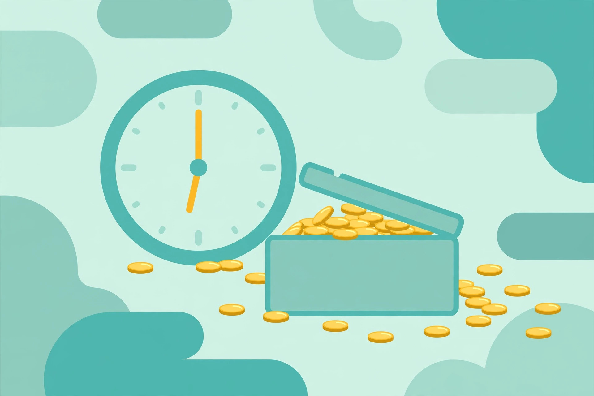 Clock with overtime gold coins representing FLSA overtime pay rights