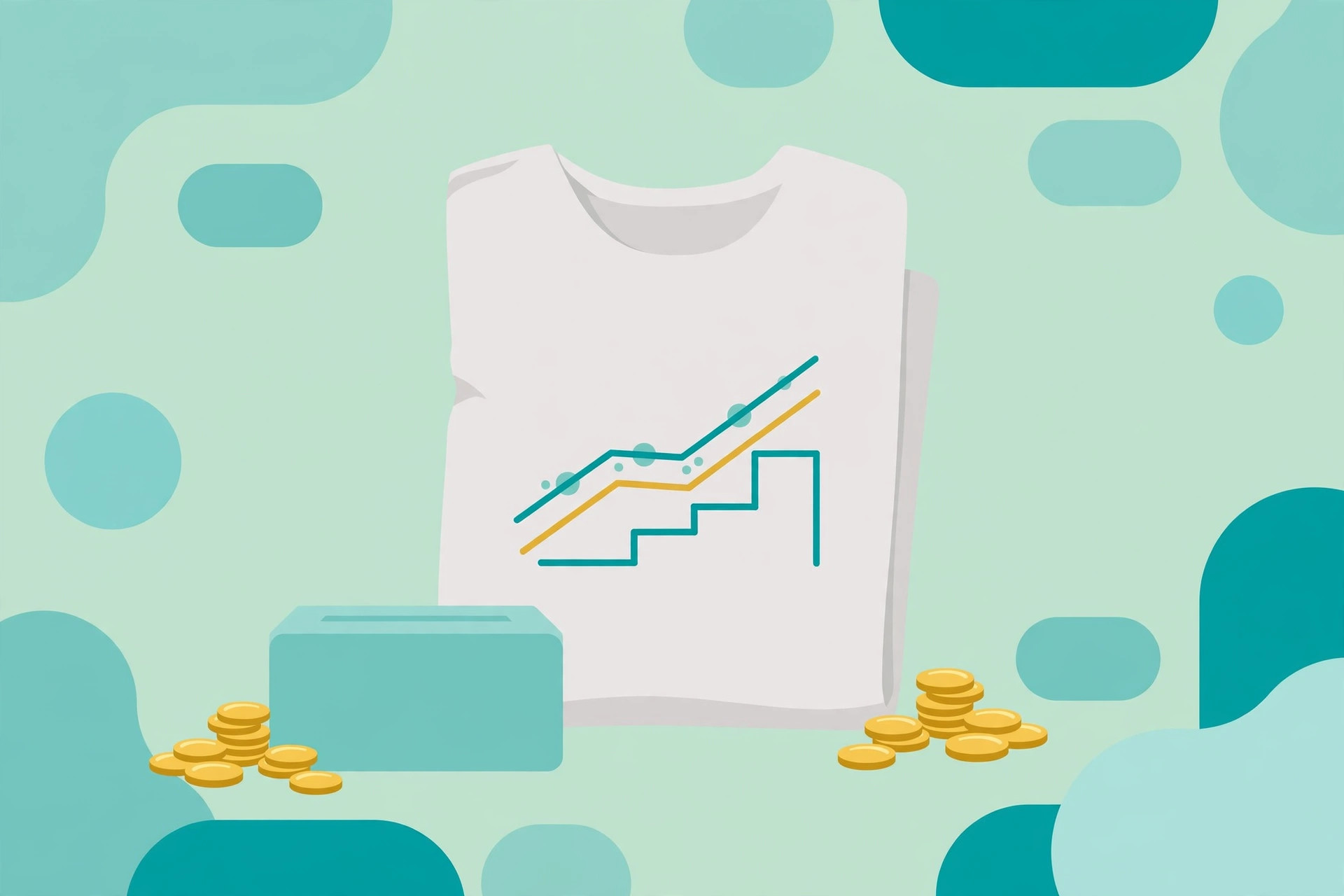 A t-shirt beside a rising profit chart